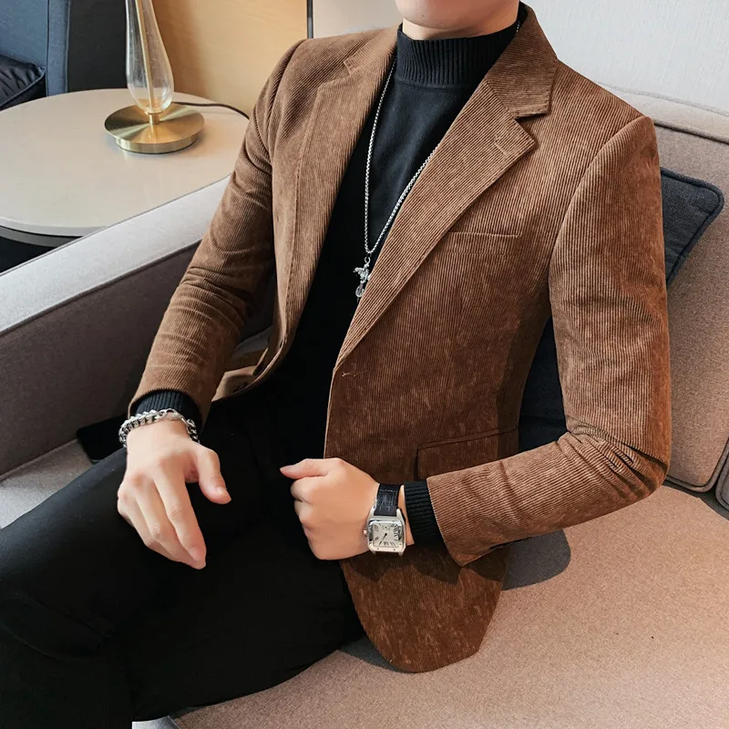 

Men Winter High Quality Business Leisure Suit coat Male Slim Fit Corduroy Fahion Dress Blazers Jacket hombre Coat Brand Clothing