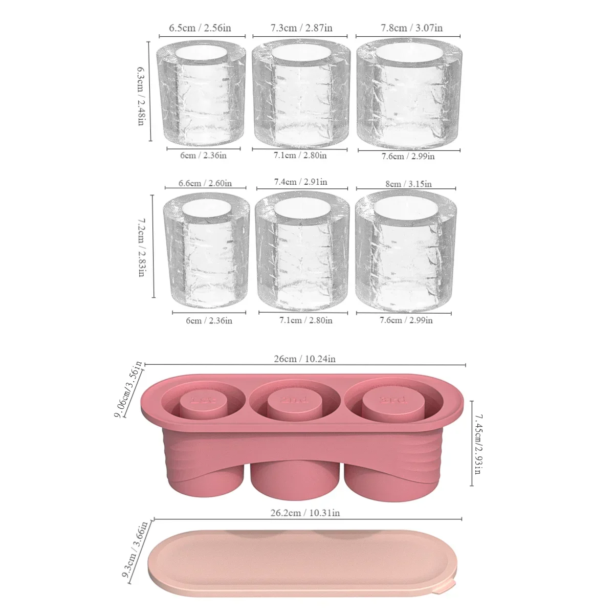 Silicone Ice Cube Maker for Stanley Cup Tumbler Ice Cube Tray for Making 3 Hollow Cylinder Kitchen Accessories for Freezer