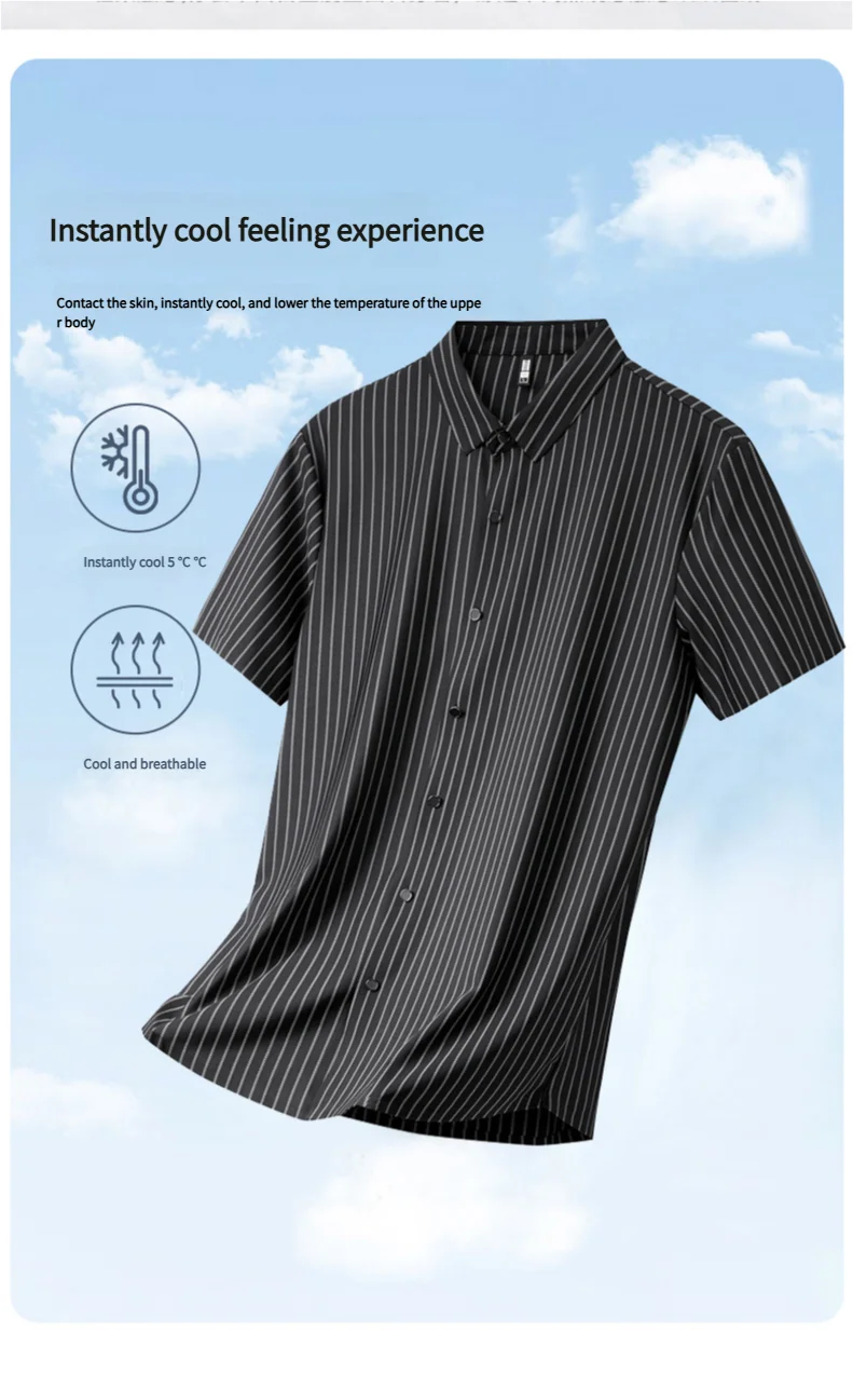 Summer striped short-sleeved t-shirt half-sleeved tops T-shirt in half open collar men's ice silk without trace polo shirt 11 S6c834e53aee74dc791b570a2982e8a58Z