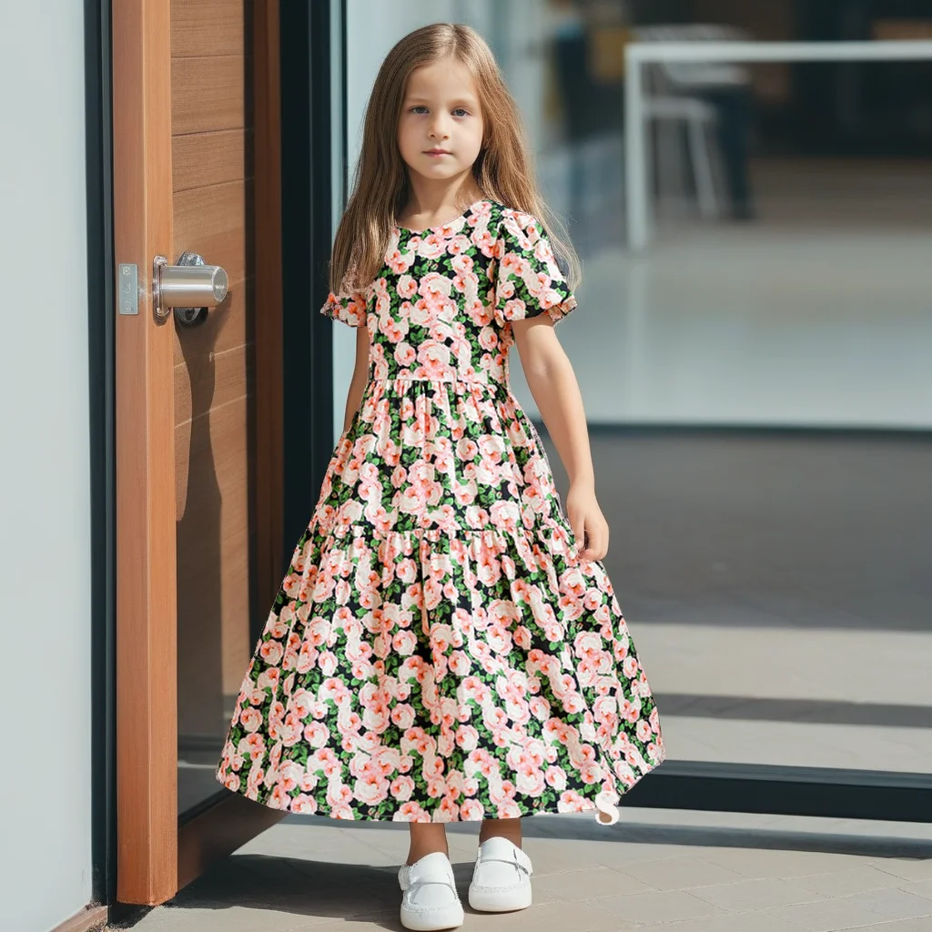 Girls Summer Dress 2026 Rose Floral Princess Gown Puff Sleeves Elegant  Casual Long Dresses Teenage Kids Clothes 12 13 14 Years - AliExpress 1501