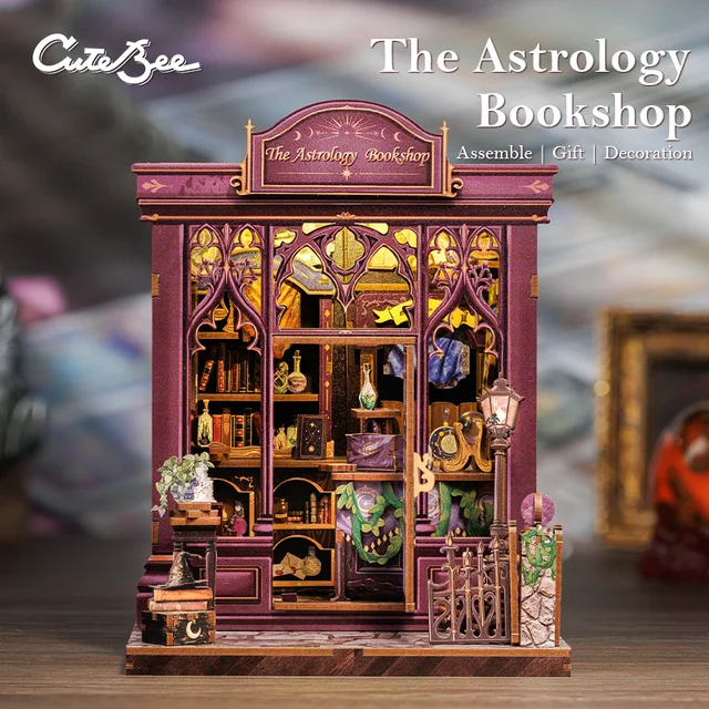 Cutebee DIY Miniature House Book Nook Bookshelf Insert Dollhouse Model Street Shop Series Wooden Bookshelf Toys Birthday Gifts 3