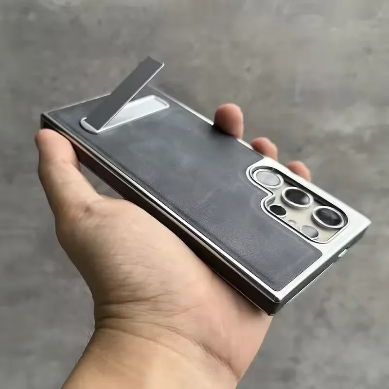 Executive PU Leather Phone Case with Kickstand and Foldable Stand Holder