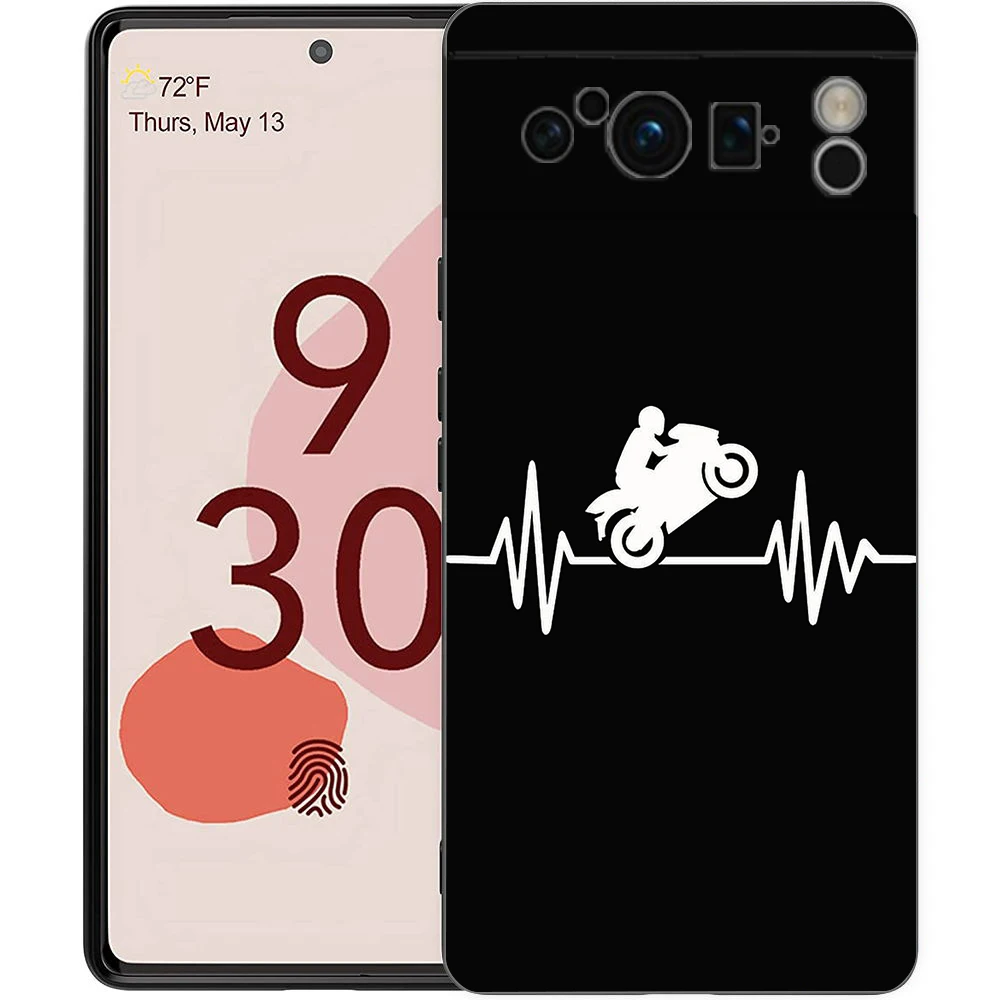 Luxury TPU Phone Case with Motorcycle Heartbeat Design - Black Soft Back Cover