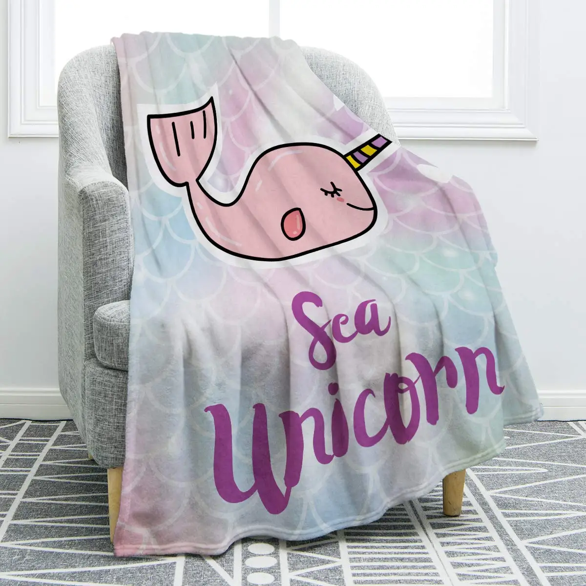 

Narwhal Blanket Super Soft Fleece Flannel Cartoon Unicorn Whale Throw Blankets Lightweight Warm Plush Bedspread Sofa Bed Cover