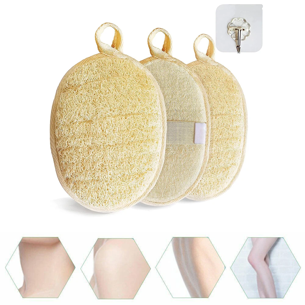 3Pc Natuurlijke Loofah Body Douche Scrubber Bad Exfoliërende Spons Zachte Douche Borstels Met Haak Handdoek Spons Verhandelt Scrubber