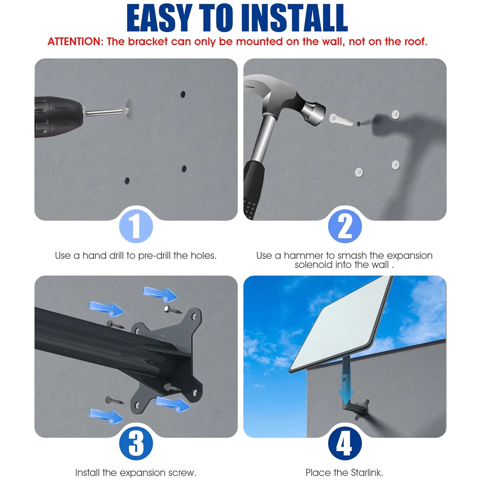 Satellite Internet Pole Mount Bracket Stainless Steel Windproof Weather Resistant Roof Wall Mounting Kit Starlink V2