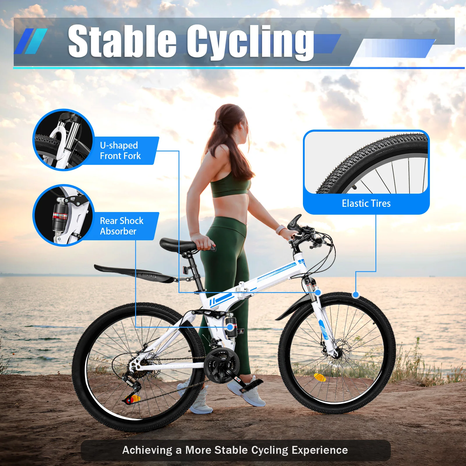 26 Inch Folding Mountain Bicycle 21 Speeds Portable Foldable Bike High Carbon Steel Body Dual Disc Brakes Bicycle