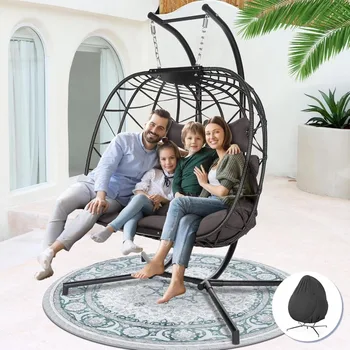 2-Person Hanging Egg Chair with Stand 1