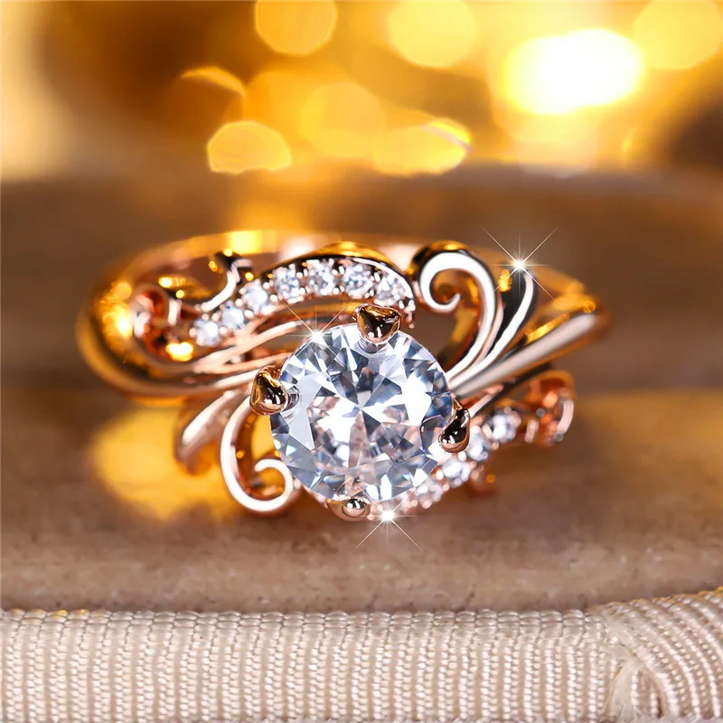 Cute Female White Zircon Stone Engagement Ring Rose Gold Color Wedding Jewelry For Women