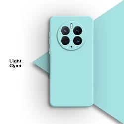 Premium Internal Flocking Square Liquid Silicone Phone Case for Huawei Mate 40 RS (Light Cyan)