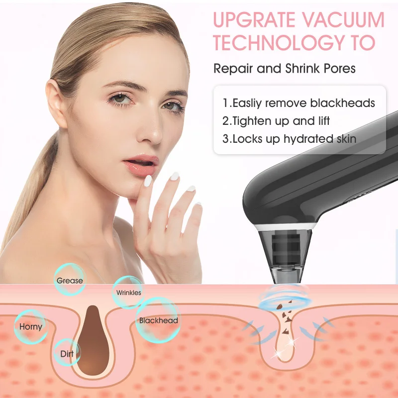 New Blackhead Remover Blue Light Face Cleaner Vibrating Acne Cleanser Vacuum remove oil makeup lcd screen mode