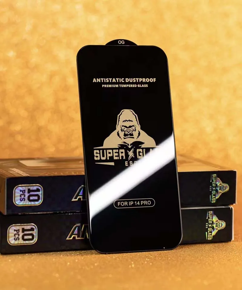 

10pcs/20pcs New Antistatic Dust TOP Black King Kong Big Curved Tempered Glass For IPHONE 14 13 12 11 Pro XS MAX XR Mini 7 8 Plus