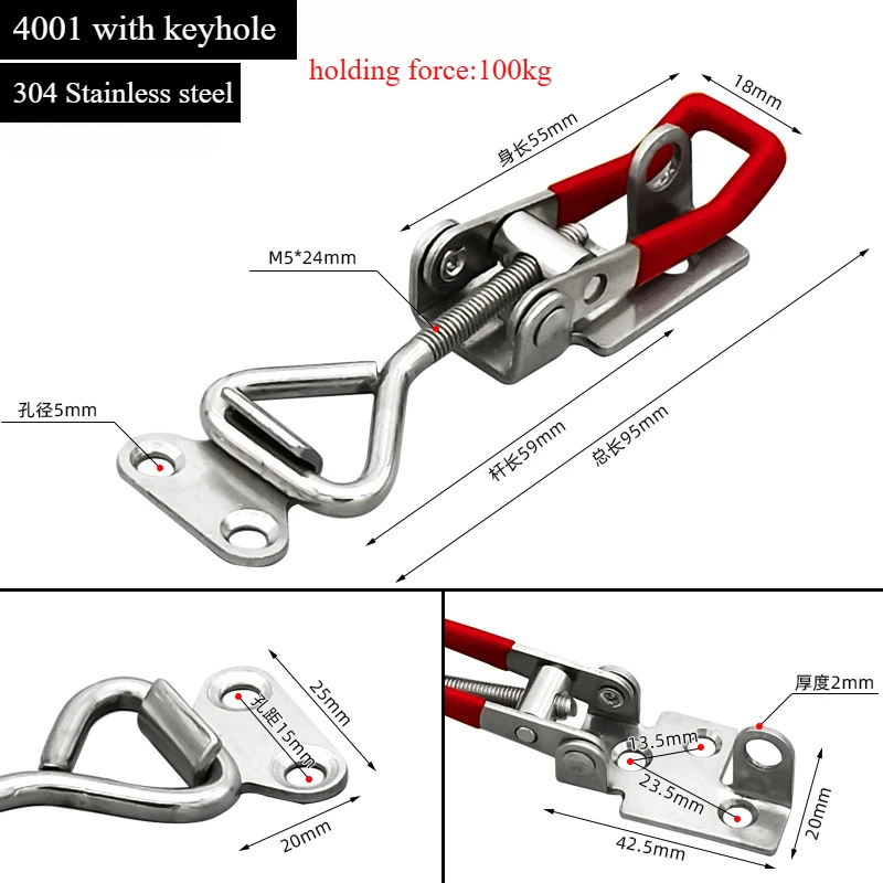 2PCS Fixtures Adjustable Toolbox Case 304 Stainless steel Metal Toggle Latch Catch Clasp Anti-Slip Push Pull Toggle Clamp Tools