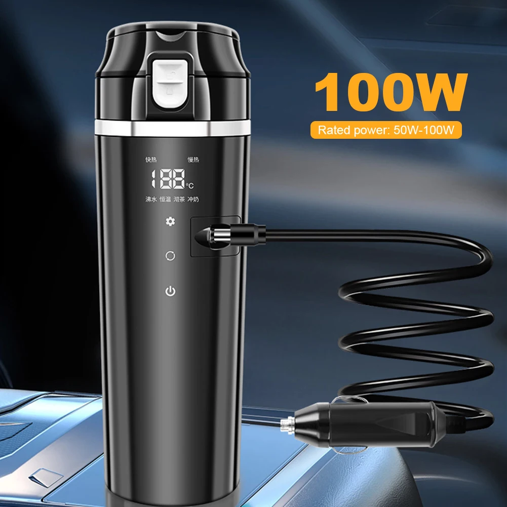 12V/24V 차량용 가열 스마트 머그 디지털 LCD 디스플레이 전기 물컵 스테인리스 스틸 휴대용 자동차 가열컵 물 보온병