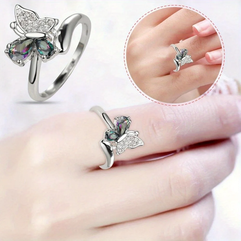 Elegant Colorful Butterfly Ring Exquisite Love All-Match Ring Personality Romantic Couple Rings Wedding Jewelry Gift