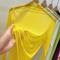 Transparent Gauze Bottoming T-shirt Women Clothing Summer Long Sleeved T-shirt with Gauze Shirt Half High Collar Sunscreen 2024 - Image 5