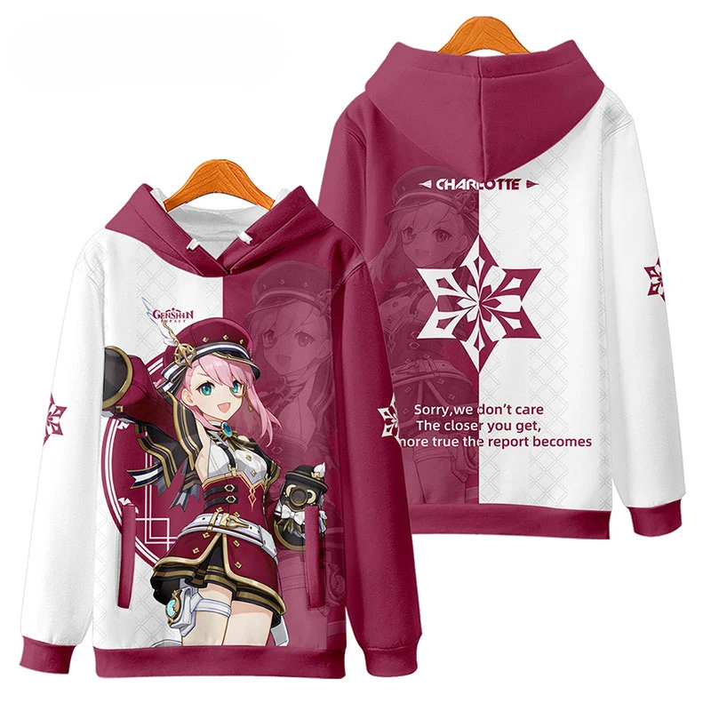 

Anime Genshin Impact Charlotte Cosplay Hoodie Women Men Harajuku Sweatshirt Streetwear Hip Hop Pullover Hooded Jacket Outerwear