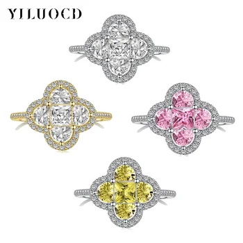 YILUOCD Shiny 5A Cubic Zirconia Four Clover Rings for Women CZ Lucky Ring Daily Classic Jewelry Lady Party Banquet Gifts 1