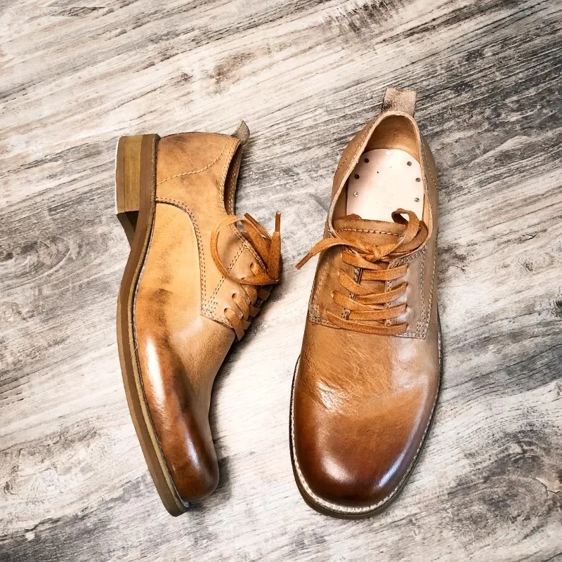 Vintage Design Square Toe Mens Derby Shoes Office Men Lace Up