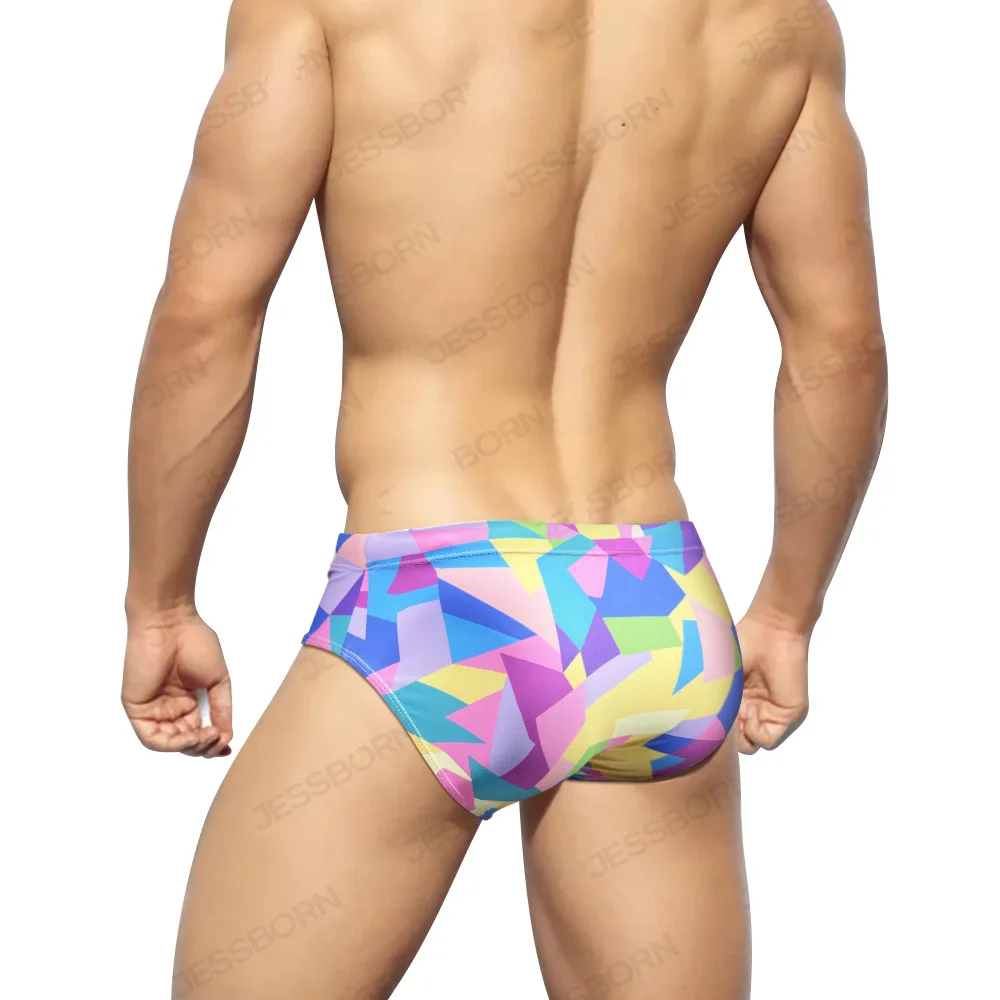 of men's block printed swimming trunks cup anti-embarrassing sports fitness beach hot spring swimming pool swimsuit