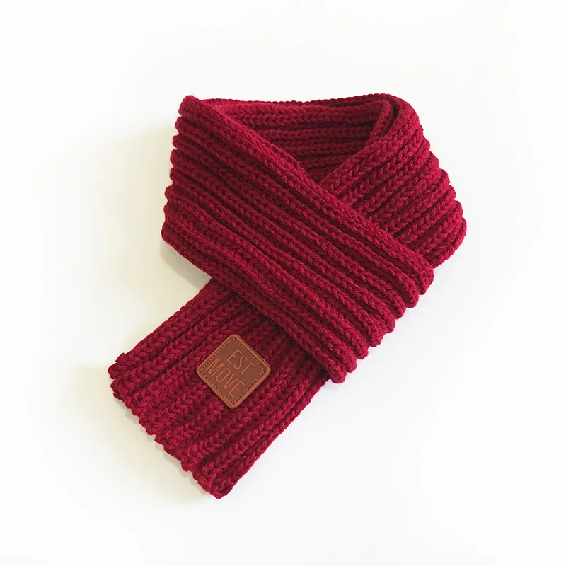 Winter Baby Scarfs Knitted Kids Neck Warmer Leather Lable Cross Children Boys Girls Scarves Baby Accessories 9*110cm