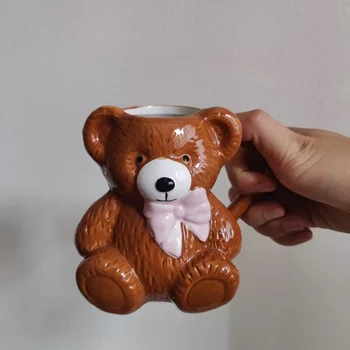 Cartoon Bear with Pink Bow Tie Ceramic Mug