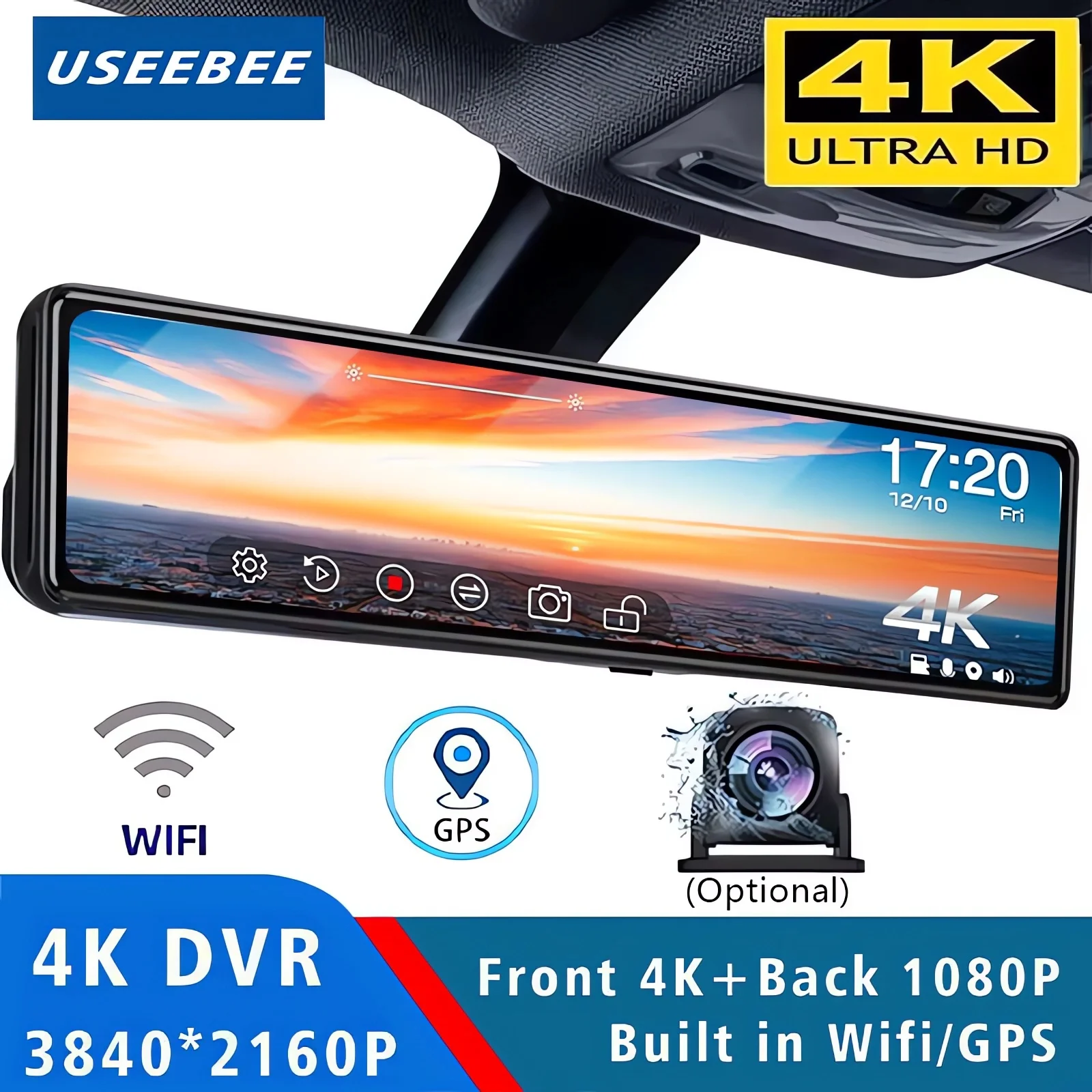 11.26 "UHD 4K 2160P voiture Dvr GPS WIFI miroir Dash Cam double lentille Dashcam IPS écran caméra lecteur enregistreur flux rétroviseur 1 11.26 "UHD 4K 2160P voiture Dvr GPS WIFI miroir Dash Cam double lentille Dashcam IPS écran caméra lecteur enregistreur flux rétroviseur 1