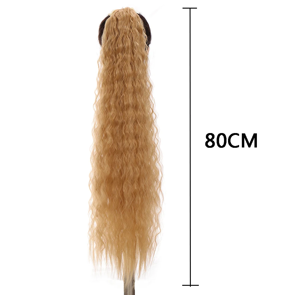 SHANGKE Women's Synthetic Ponytail Long Wavy Hair Extension Clip In Pony Tail Wrap Around Black Blonde Heat Resistant Fiber