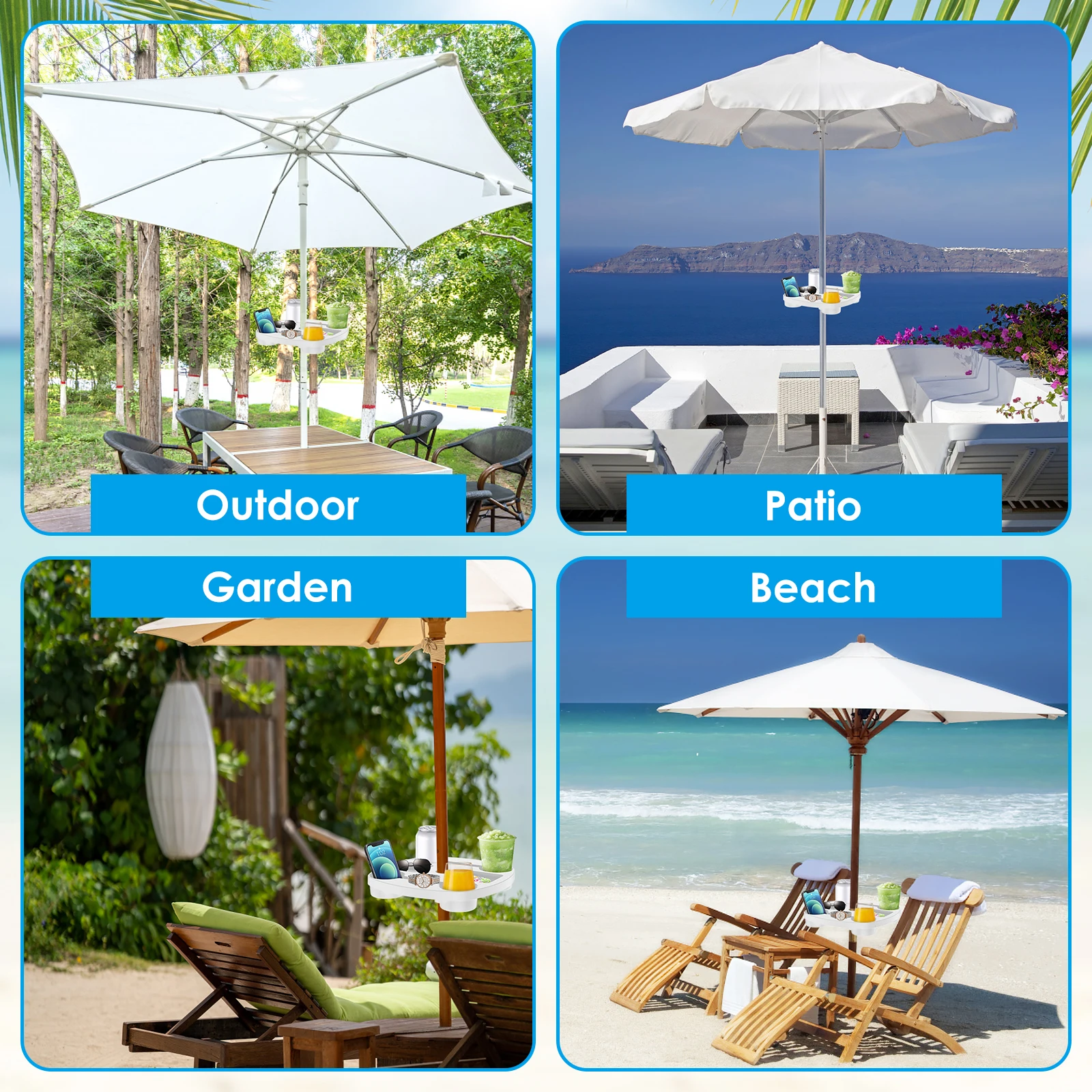 Umbrella Holder Umbrella Storage Rack Beach Umbrella Table Tray Heavy Duty Reusable Umbrella Table Cup Holders Portable Tray Hole
