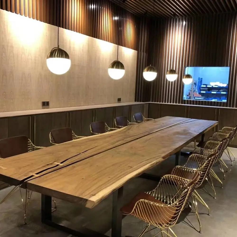 New 2024 Industrial Furniture Modern Living Side Panels Custom Size Solid Walnut Wooden Dining Table 180*70cm
