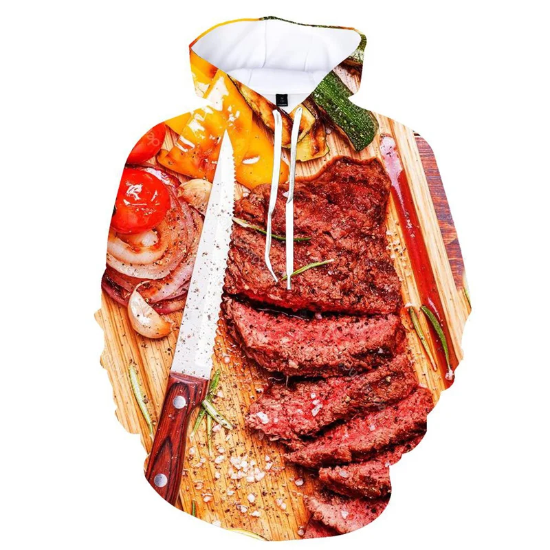 

Funny 3D Print Hamburger Hoodie For Men Beef Steak Pizza Graphics Sweatshirts Men Women Cool Streetwear Hoodies Tops Clothes