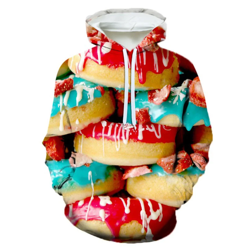 thumbnail image 1 of Sudadera con capucha de manga larga para hombre con estampado 3D de filetes, ensaladas, patatas fritas y comida, con estampado de hamburguesas, informal, 1 of 5