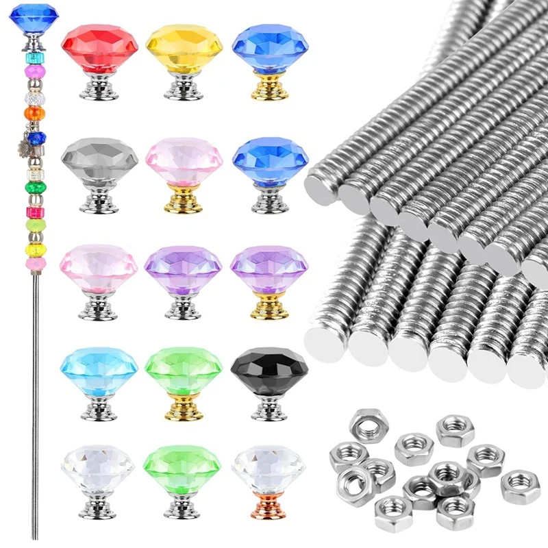 

45 Piece Threaded Rod Sets Silver Stainless Steel Include 15 Pcs M4 Screw Rod With 15 Pcs Metal Hex Nuts And 15Pcs Bead