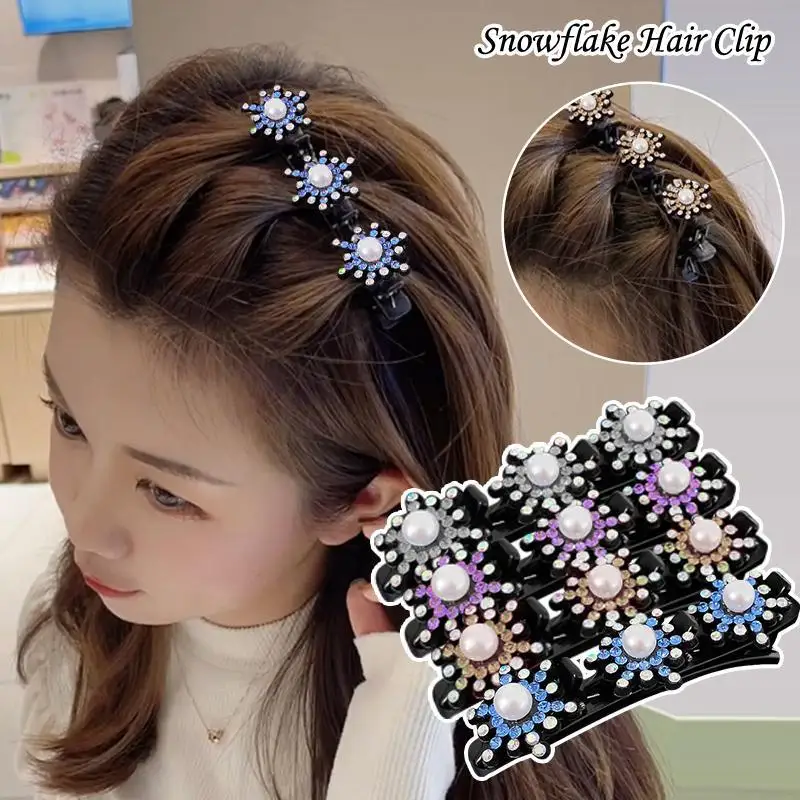 

Women Elegant Flower Pearls Braid Hairpins Sweet Hair Decorate Clips Side Bangs Clip Tooth-shaped Pearl Flower Braid Hairpins