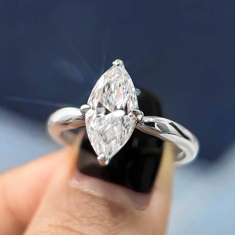 GRA Certified 1/2/3Carat Marquise Cut Moissanite Solitaire Diamond Ring 925 Sterling Silver Engagement Wedding Rings for Women 3