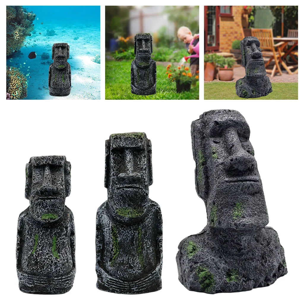 Aquarium Moai Head Decor: Elegant Easter Island Statue for Aquascaping & Home Decor
