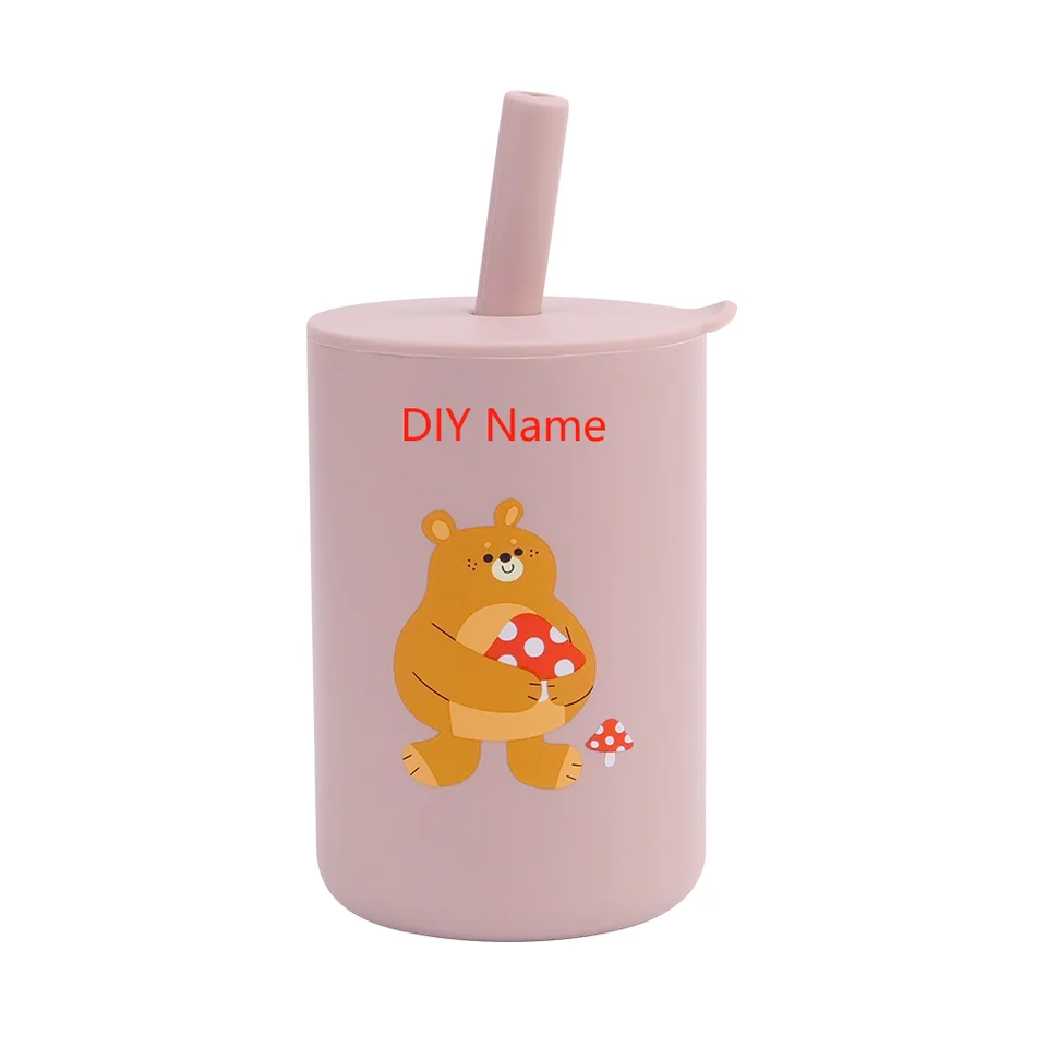 Baby Feeding Drinkware Straw Cup, Baby Learning Feeding Bottles, Anti-Hot Leakproof Silicone Tableware, Toddler Water Bottle