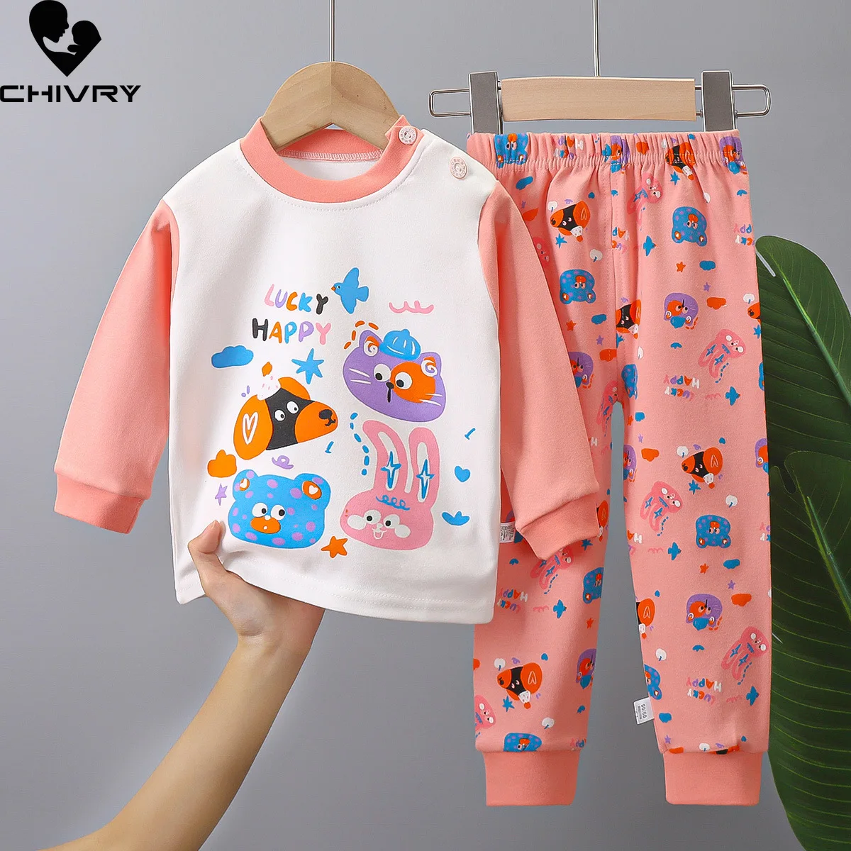 Kids Boys Girls Pajama Sets Cartoon Print Long Sleeve Cute T-Shirt Tops with Pants Toddler Baby Autumn Sleeping Clothes pajamas sets children pajamas kids clothes sets