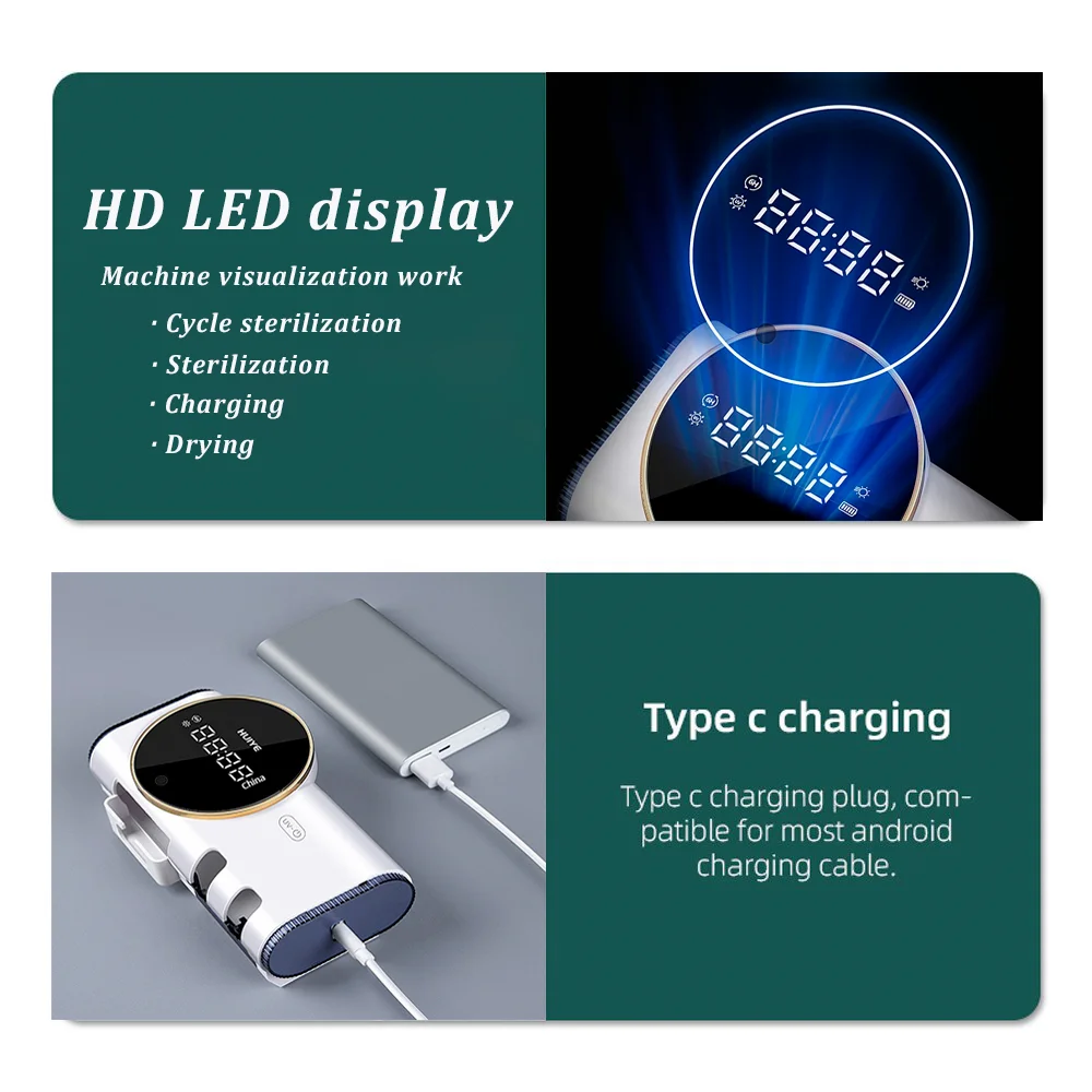 면도기 및 칫솔 살균기 빠른 건조 벽걸이 형 면도기 홀더 욕실 용 LED 디스플레이가있는 UV 칫솔 살균기
