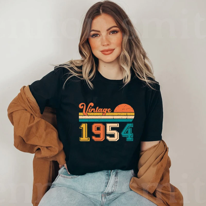 

Vintage 1954 Sunset Women T Shirts Cotton 70th 70 Years Old Birthday Party Unisex Clothes O Neck Retro Fashion T-shirt Female