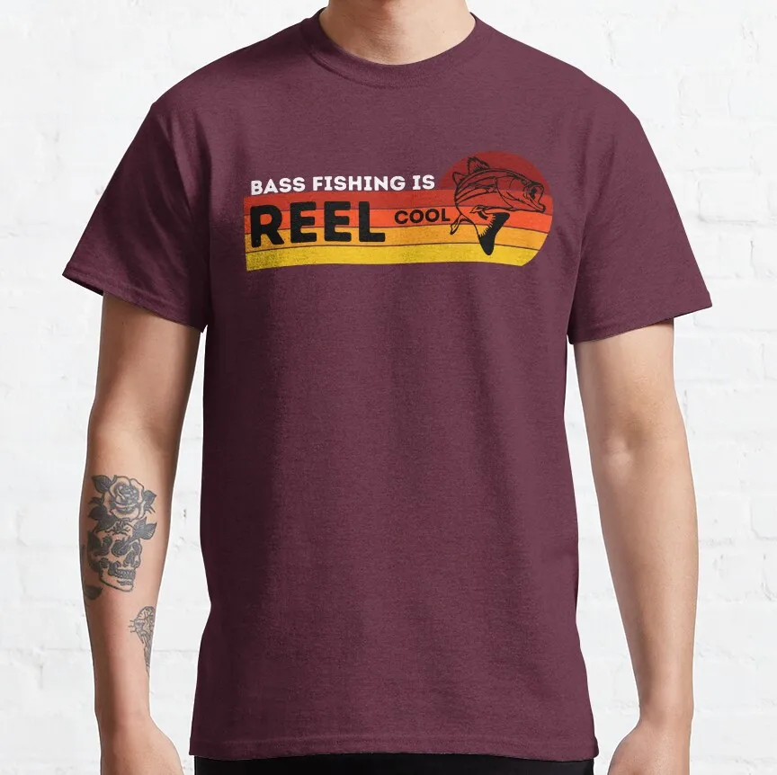 REEL Cool Funny Bass Fishing Graphic T-Shirt - Large Adult Sizes S-6XL