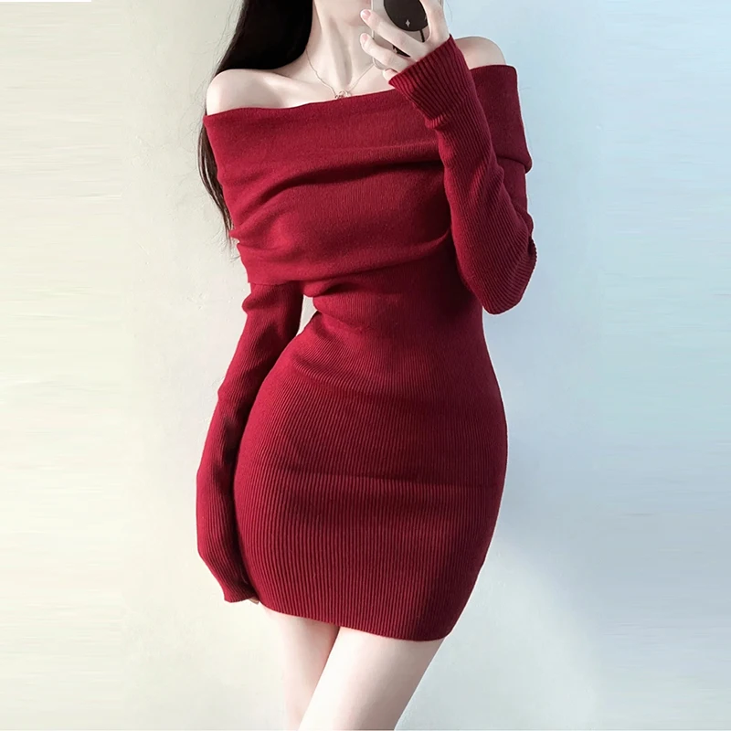 off the shoulder red sweater dress Knit Mini – PinkBlush The dress features a fold Off the Shoulder red Sweater