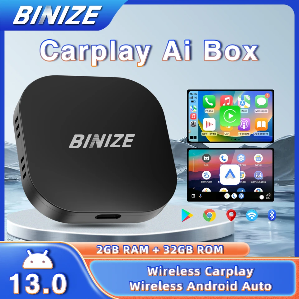 Binize CarPlay Ai ボックスワイヤレス Carplay & Android 自動 2G +