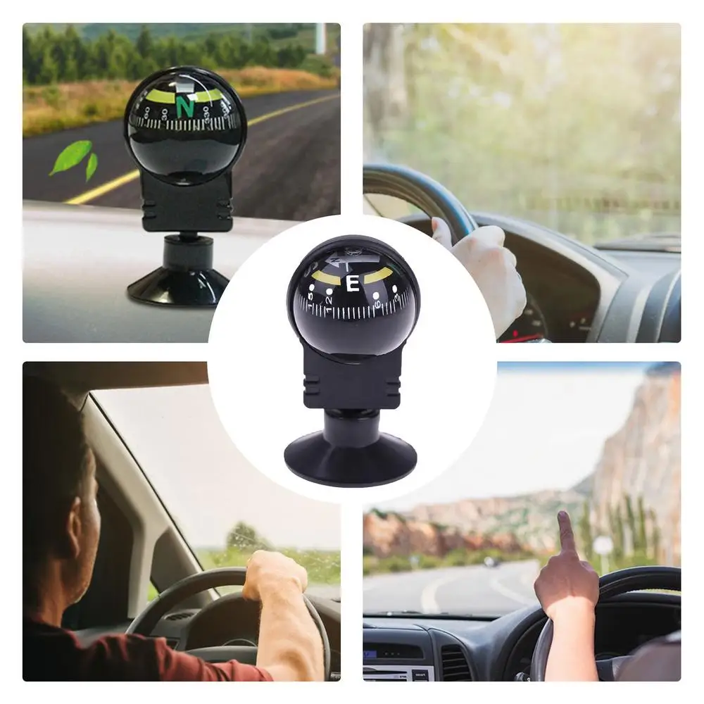 Car Compass Automotive Compass Ball Adjustable Dashboard Mounted Auto Interior Accessories for Hiking Boat Outdoor Travel