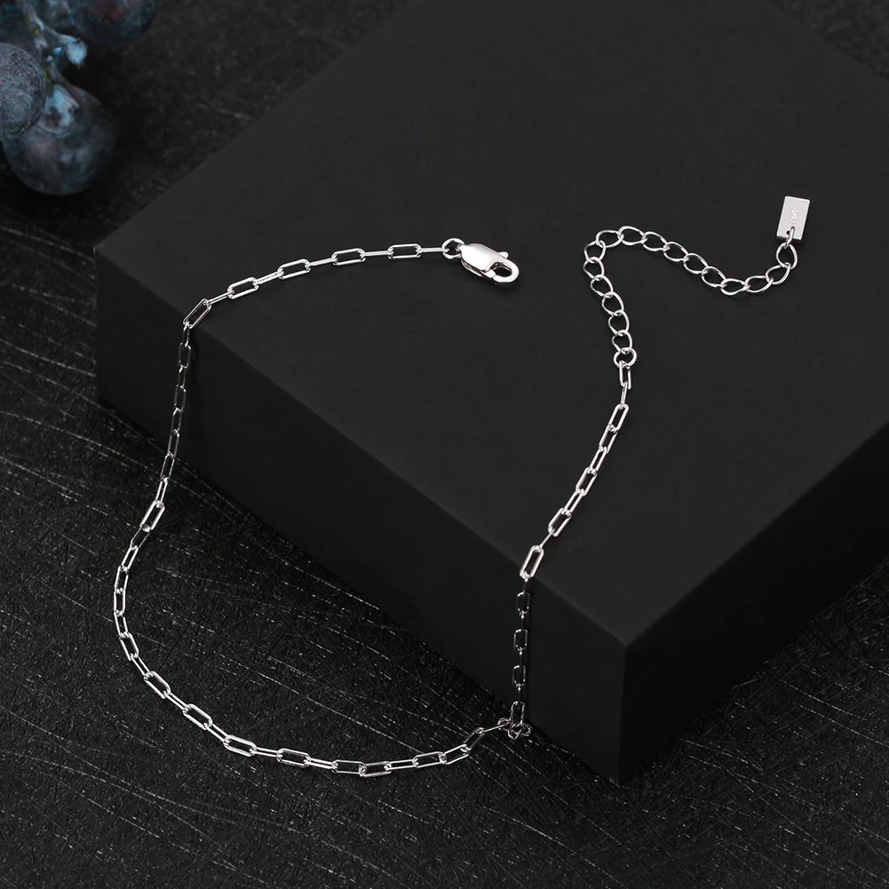 Silver Anklets 925 Sterling Silver 1.8*4.2mm Paperclip Chain Women Summer Foot Chain Bracelet