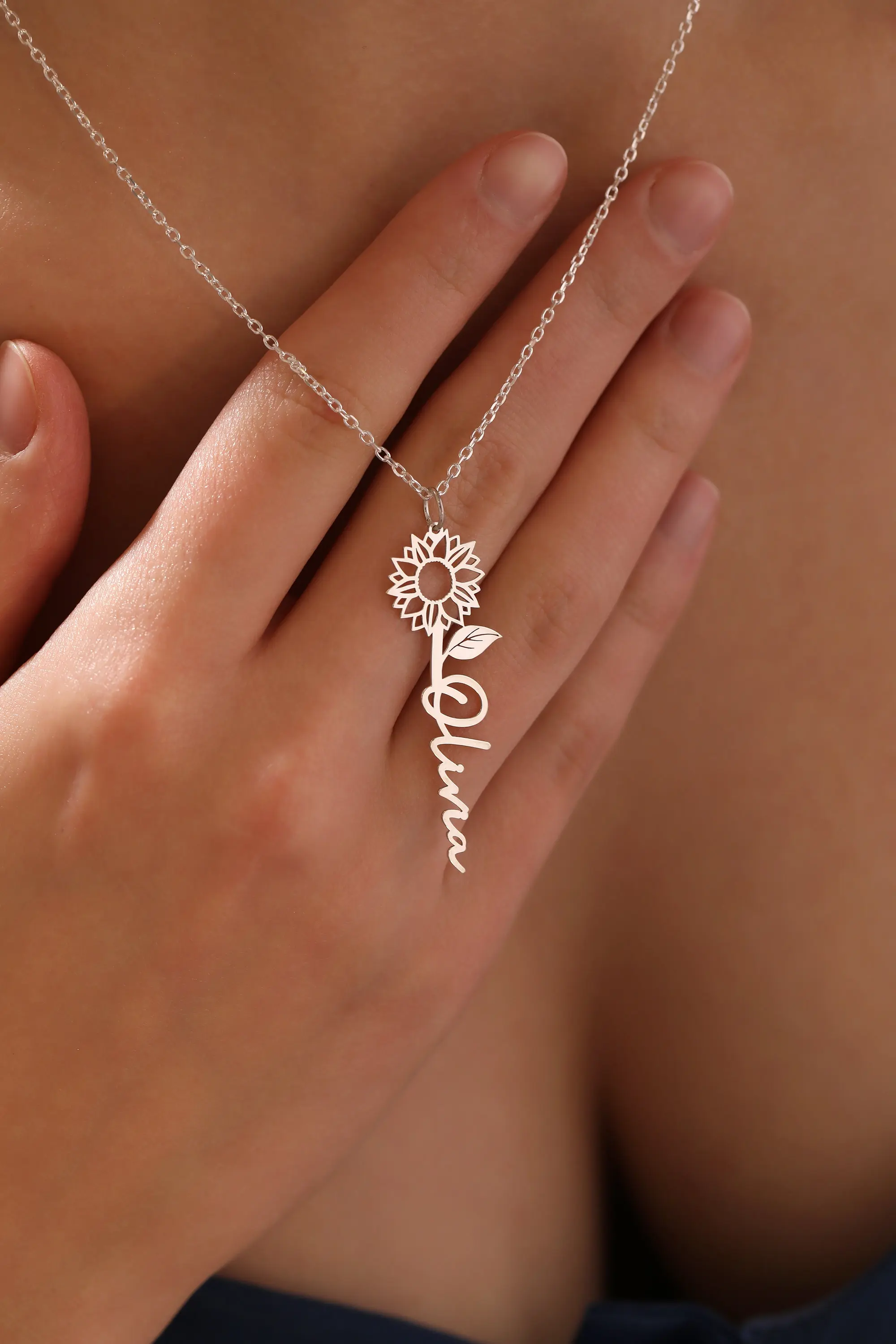 

Custom Sun Flower Name Necklace Stainless Steel Nameplate Pendant Personalized Chain Mothers Day Women Birthday Gifts For Her