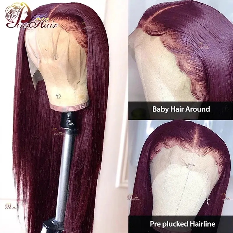 Burgundy Straight Lace Front Human Hair Wigs for Women Remy Pre Plucked 13X6 Lace Frontal Wig Human Hair Red 99J Lace Front Wig