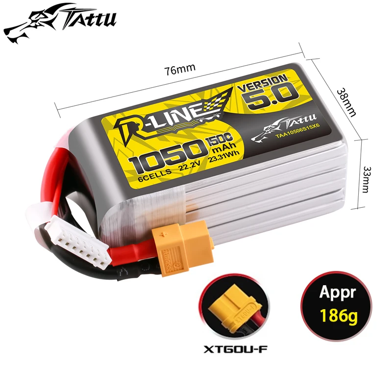 

TATTU-R-LINE 5.0 150C 1050mAh 22.2V Lipo Battery With XT60 Plug For RC Helicopter Quadcopter FPV Racing Drone Parts 6S Battery