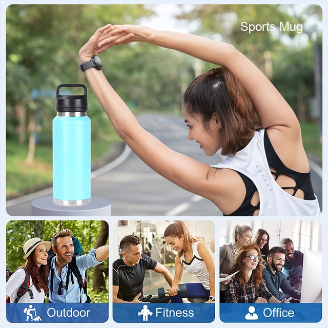 1000ml Insulated Water Bottles Stainless Steel Wide Mouth Water Bottle  Handle Vacuum Insulated Bottles Leakproof Gym