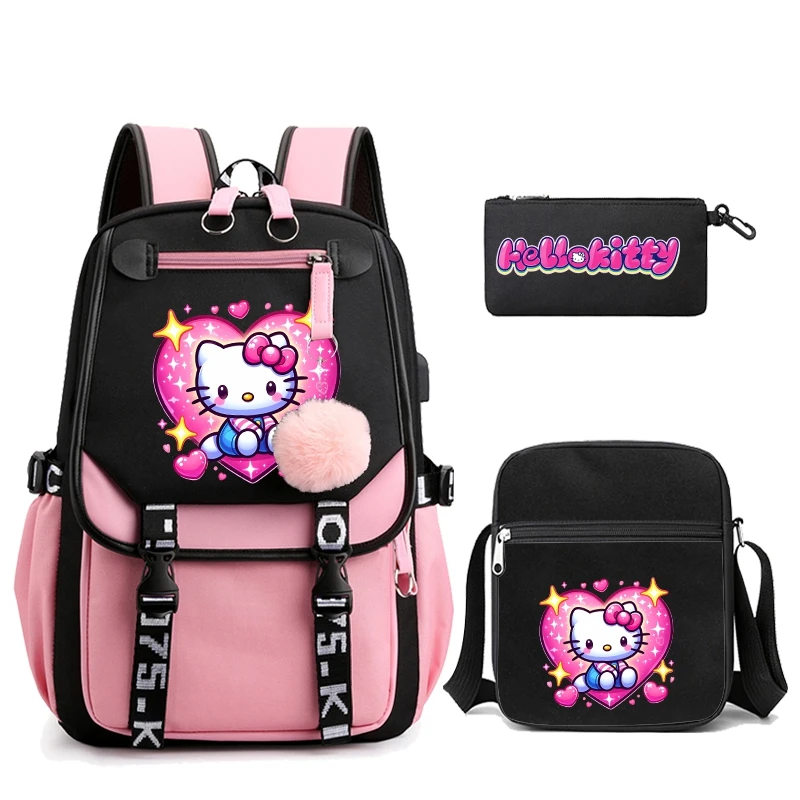 

3 шт./набор, холщовый рюкзак с принтом «Hello Kitty»